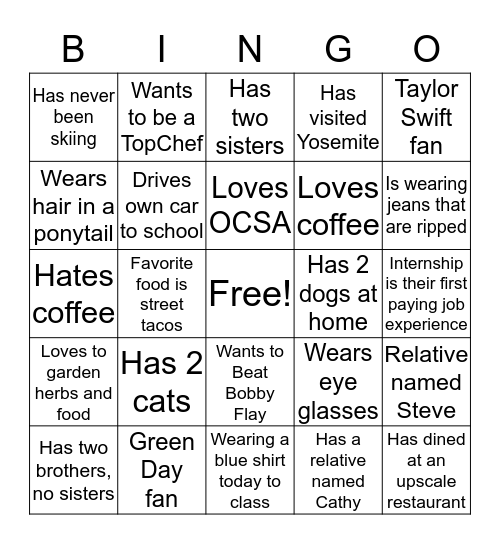 Senior Capstone Bingo Card