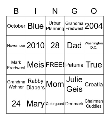 BRIDAL SHOWER BINGO Card