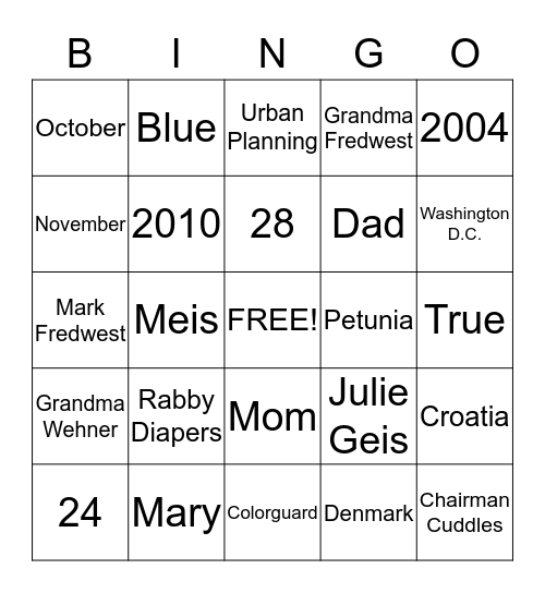 BRIDAL SHOWER BINGO Card