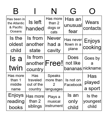Get to Know You BINGO Card