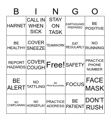 SAFETY MEETING Bingo Card