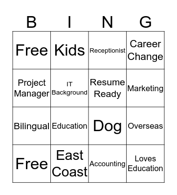 BSF Careers Bingo Card