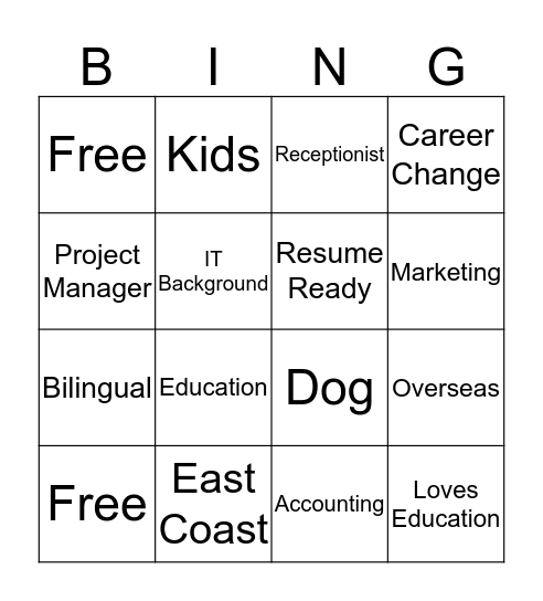 BSF Careers Bingo Card