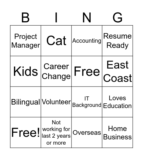 BSF Careers Bingo Card