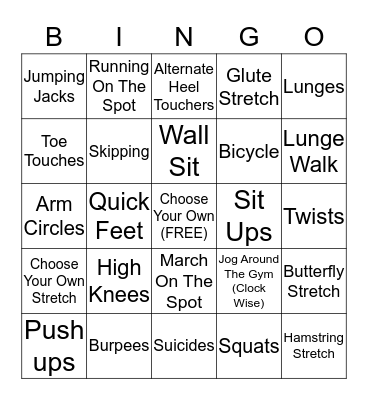 PHYSICAL FITNESS  Bingo Card