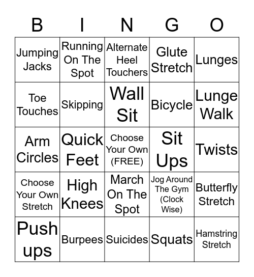 PHYSICAL FITNESS  Bingo Card