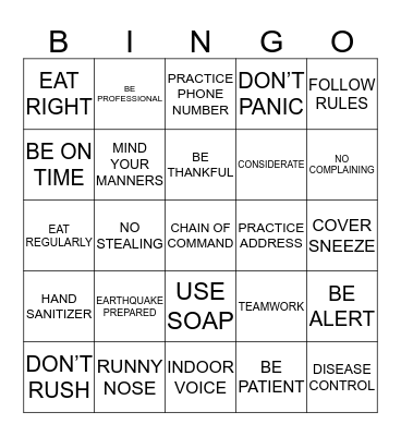 SAFETY MEETING Bingo Card