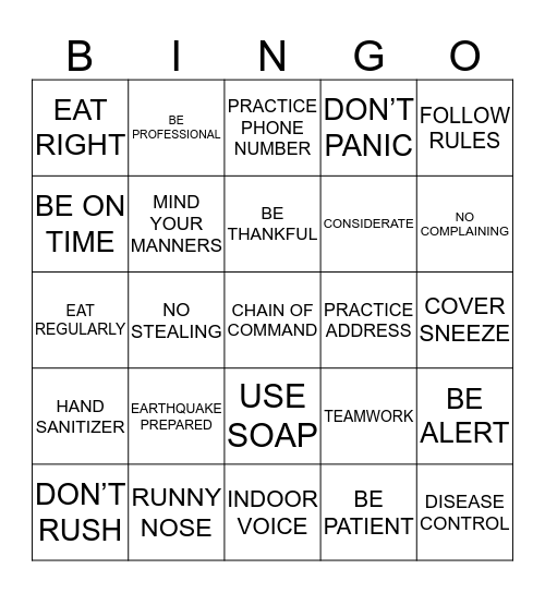 SAFETY MEETING Bingo Card