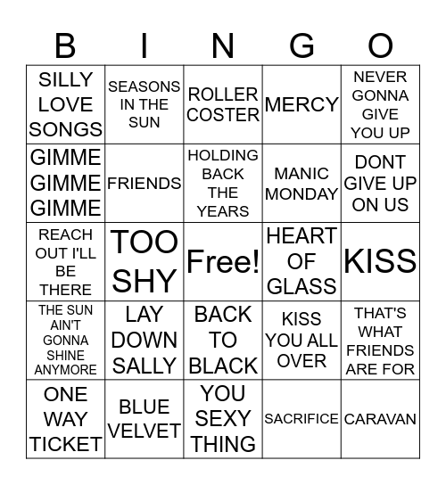 HITS 50 Bingo Card