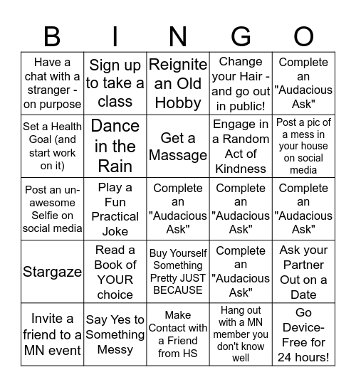 Free to Be ME! BINGO Card