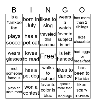 Find Someone Who...  Bingo Card