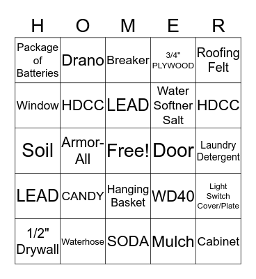 #8437 CAM Homer Bingo Card