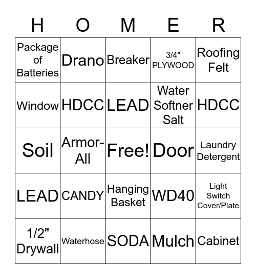 #8437 CAM Homer Bingo Card