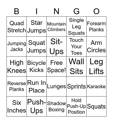 Micro PE Fitness Bingo Card