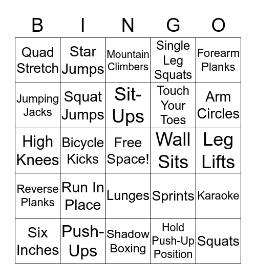 Micro PE Fitness Bingo Card