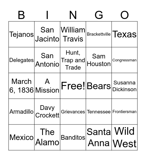 Remember the Alamo! Bingo Card