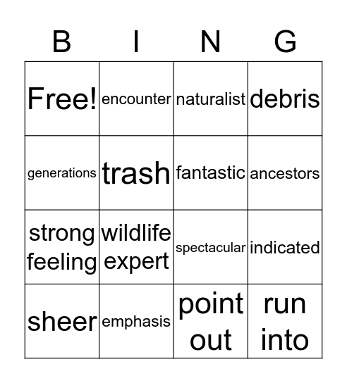 Vocabulary Bingo Card