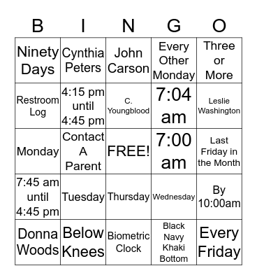 Nova Academy Schools Policy and Procedures  Bingo Card
