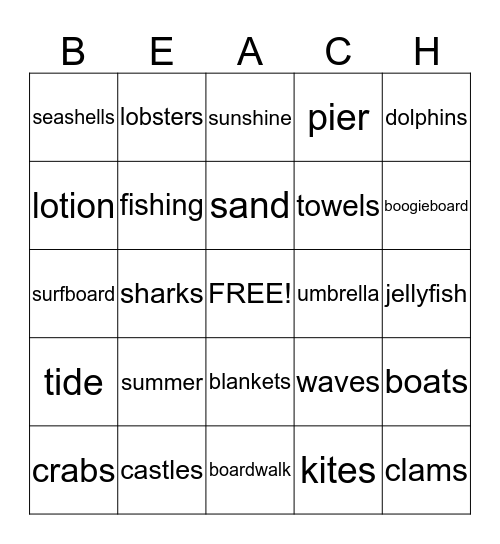 Things at the Beach Bingo Card