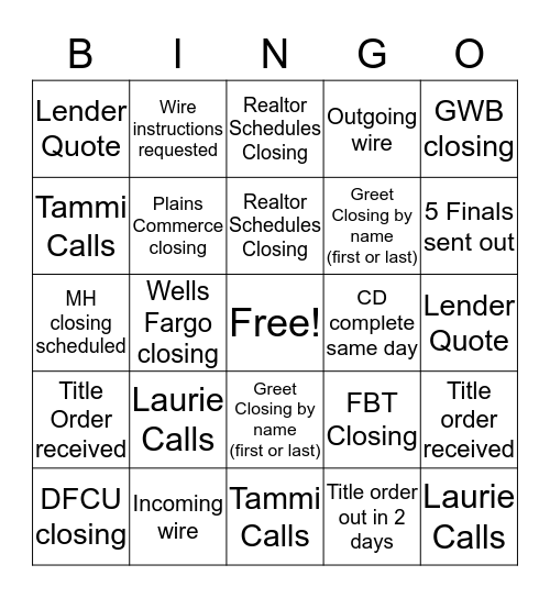 Title Bingo Card
