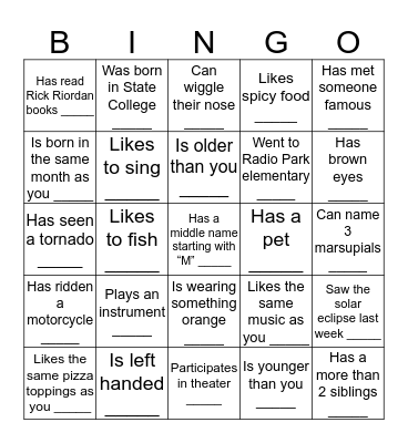Human Bingo! (Block 3 Turner) Bingo Card