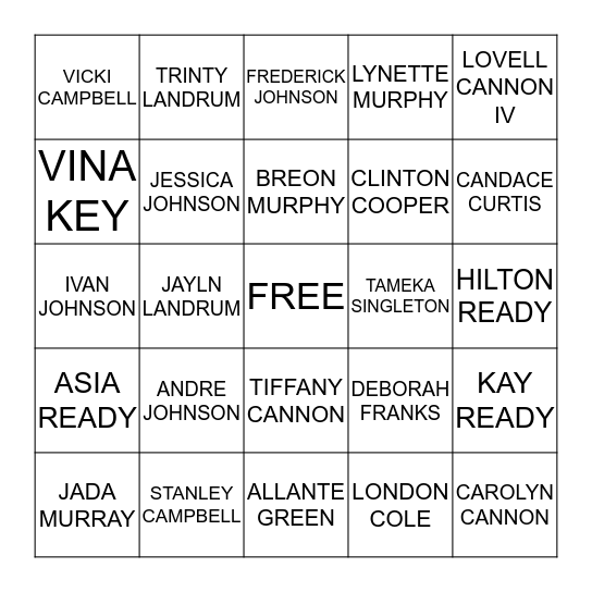 NAME GO Bingo Card