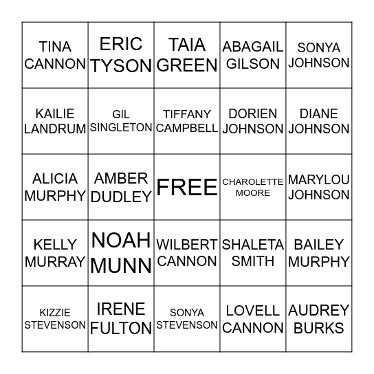 NAME GO Bingo Card