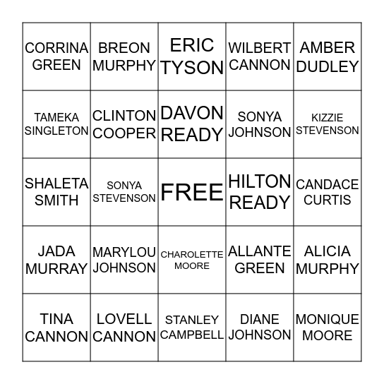 NAME GO Bingo Card