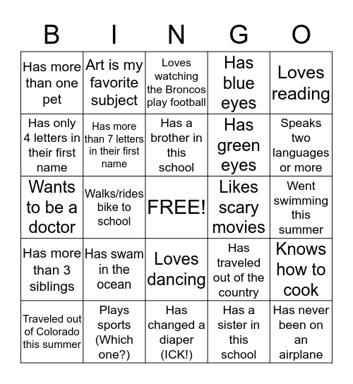 Untitled Bingo Card