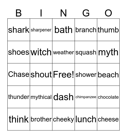 SH CH TH MIXED Bingo Card