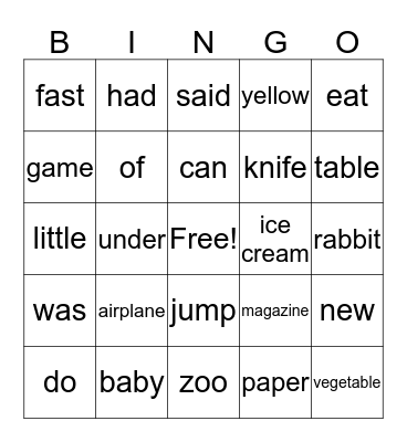 Edmark Level 1 / Set 1 Bingo Card