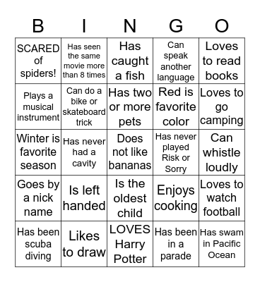 Getting to Know You Bingo Card