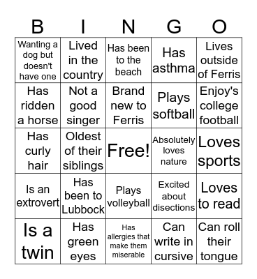 Ms.Price's BINGO card  Bingo Card