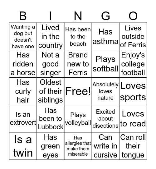 Ms.Price's BINGO card  Bingo Card