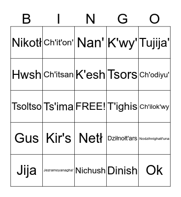 Dinak'i Hwdiniłyah (Plants) Bingo Card