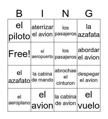 Vuelo a Espana Bingo Card