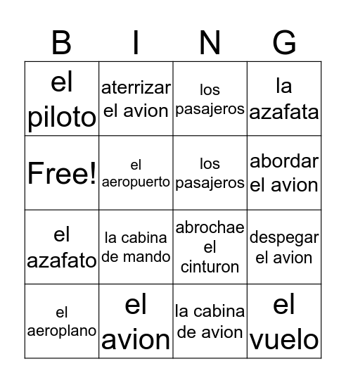 Vuelo a Espana Bingo Card