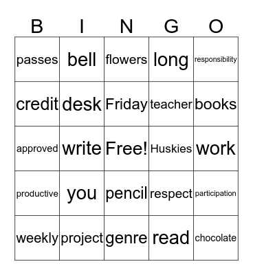 Read/Write Bingo Card
