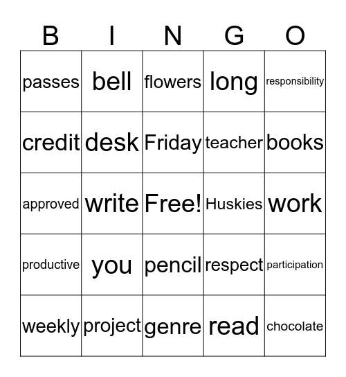 Read/Write Bingo Card