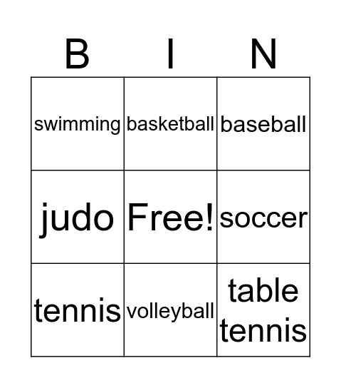 sports Bingo Card