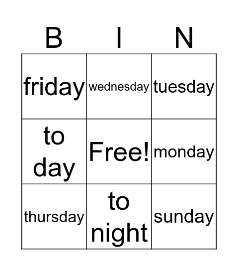 week Bingo Card