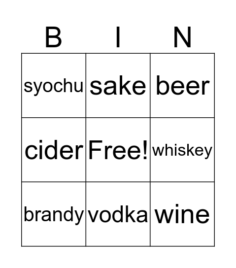 night drink Bingo Card