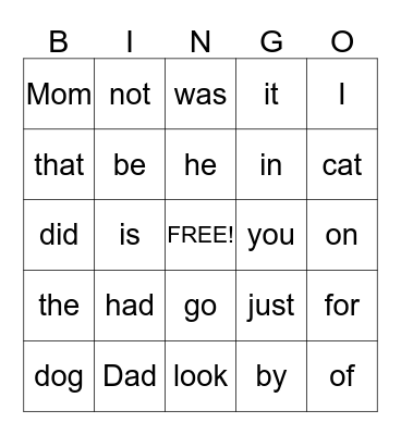 SIGHT WORDS Bingo Card