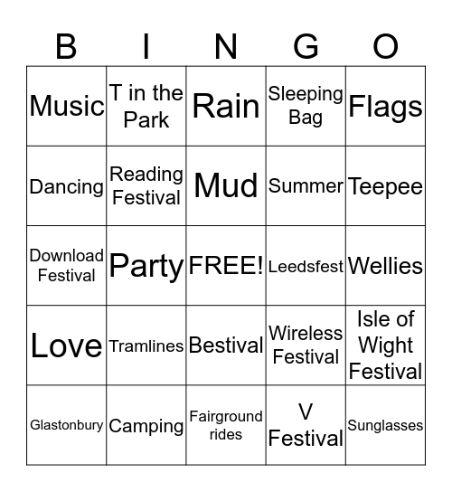 Summer & Festivals Bingo Card