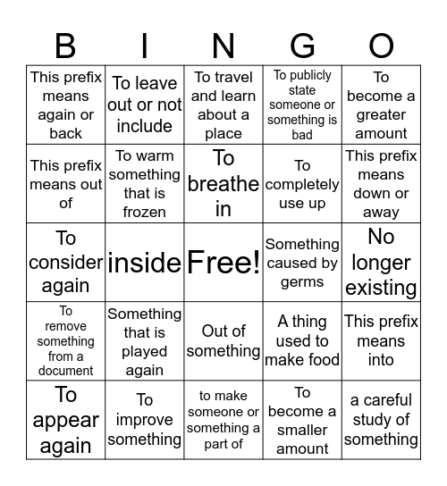 Spelling BINGO Card