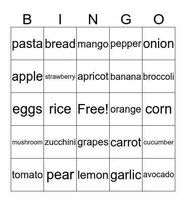 FOOD Bingo Card