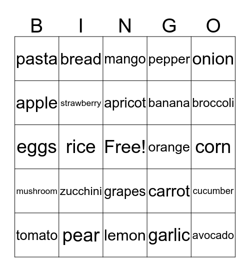 FOOD Bingo Card