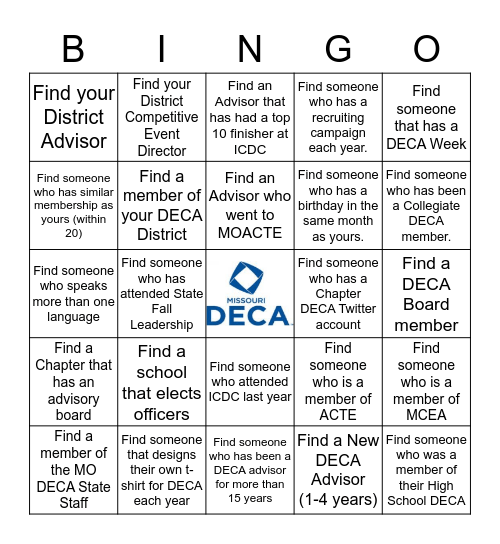 DECA Bingo Card