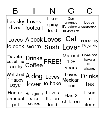 People Bingo  Bingo Card