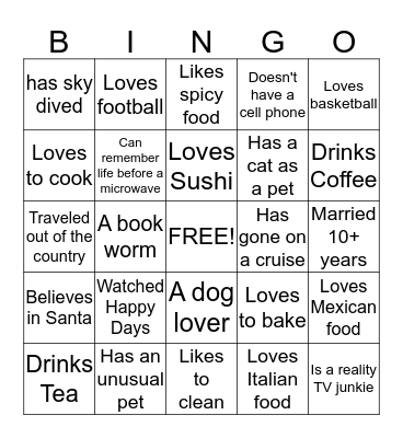 People Bingo  Bingo Card